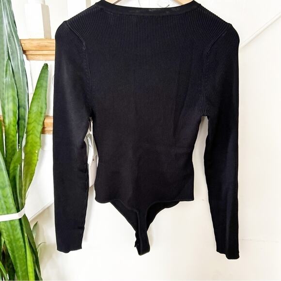 NWT Good American Womens Black Long Sleeve Rib Long Sleeve Cheeky Bodysuit Sz 3 - Picture 5 of 7
